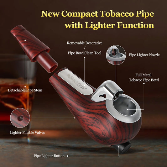 Classic Pipe With Built In Lighter