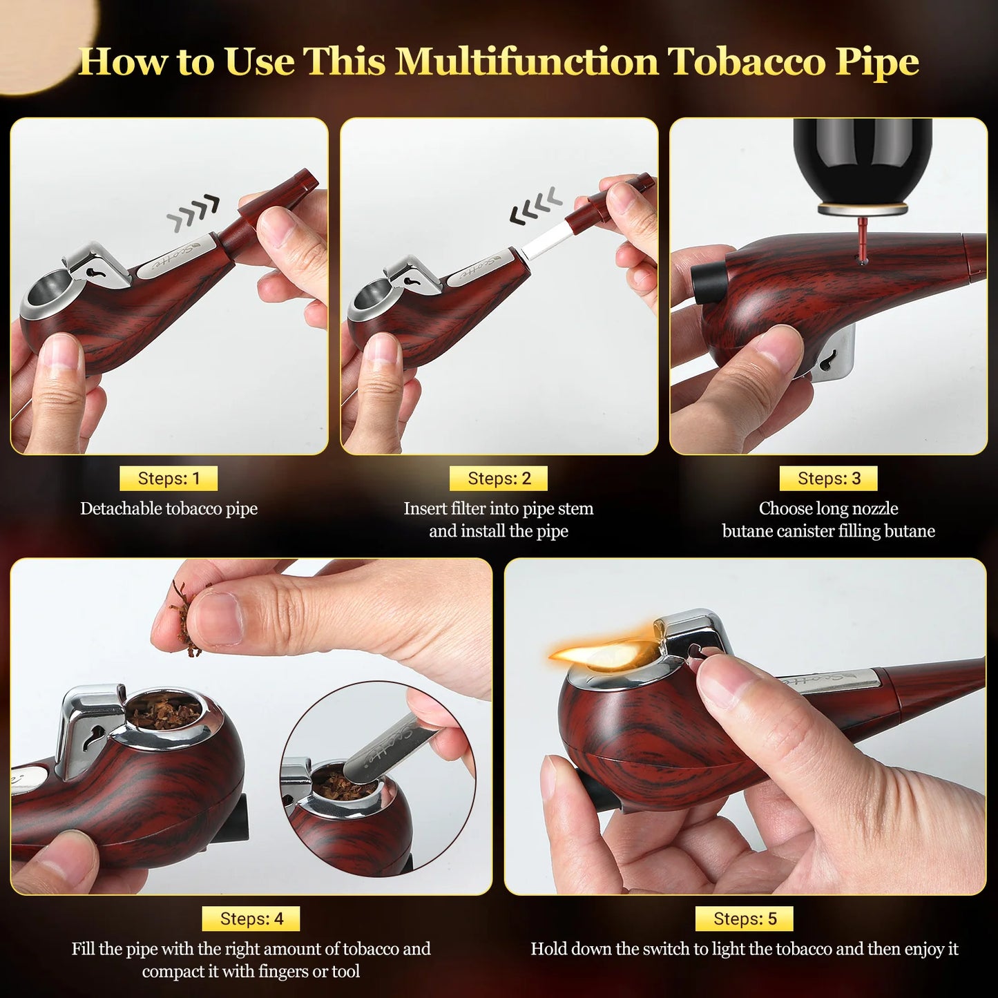 Classic Pipe With Built In Lighter